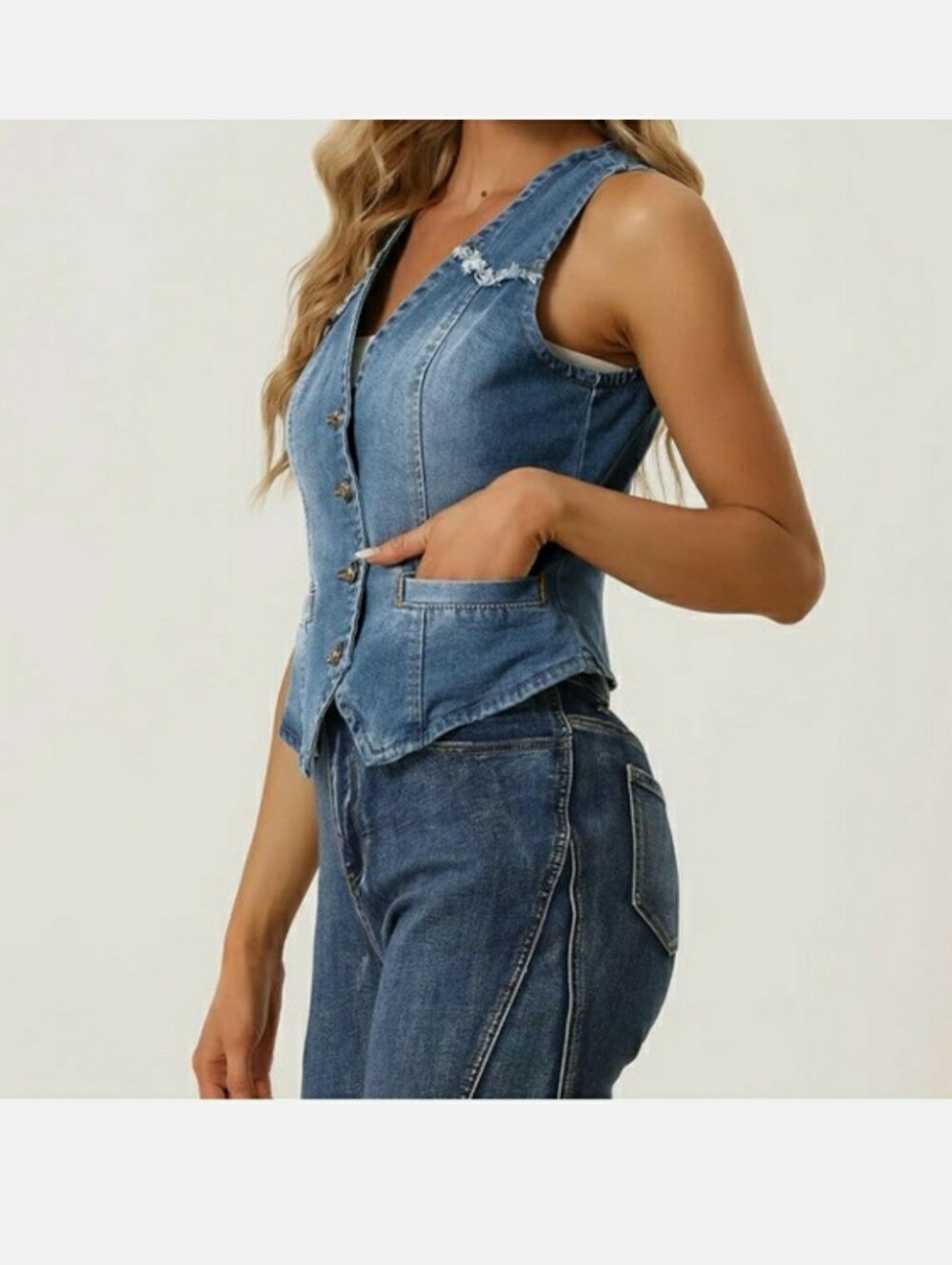 Allegra K Denim Sleeveless Button Up Light Wash Vest Size XL - Picture 2 of 14